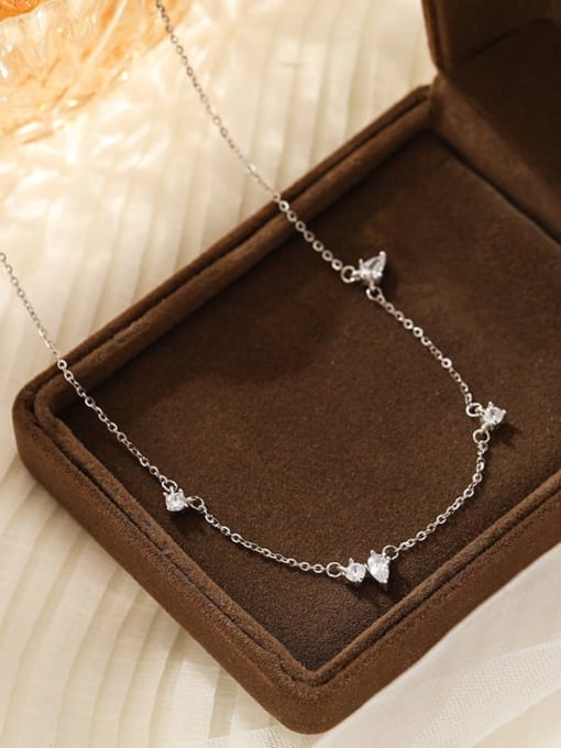 NS1060 [Platinum and White Stone] 925 Sterling Silver Cubic Zirconia Geometric Dainty Necklace